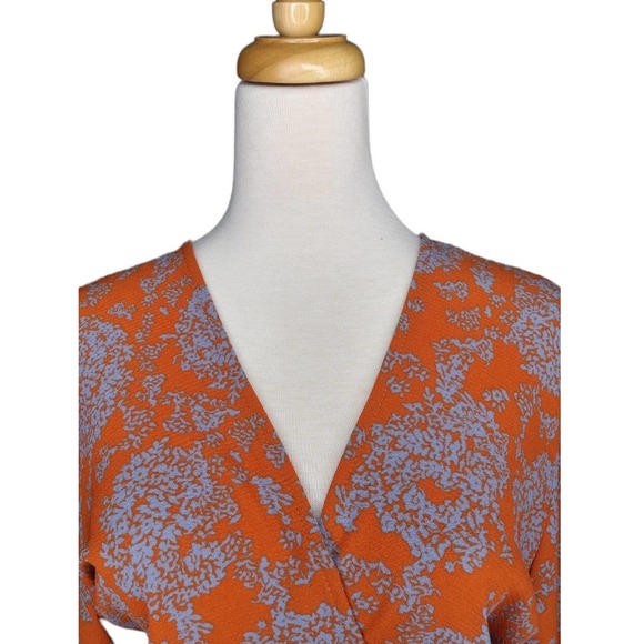 Long Sleeve Floral Print Romper Rust Burnt Orange and Lilac Size M - Picture 3 of 10